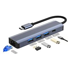 Linkom Adapter-konvertor TIP C na 3 x USB 3.0 + TIP C + RJ45