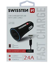 Swissten Auto punjač 2 x USB2.4A + USB-C